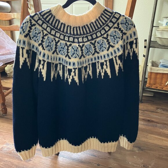Vintage Viking Wool Scandinavian Sweater Blue and Cream M/L - Picture 6 of 6